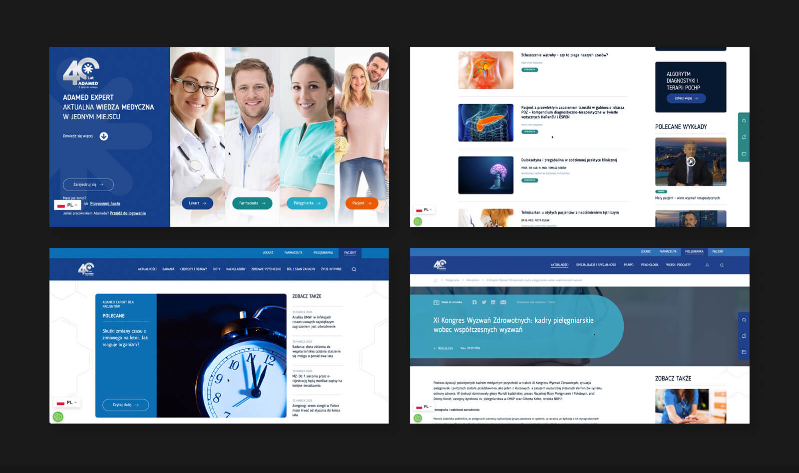 Mockup of several views of the Adamed Expert portal
