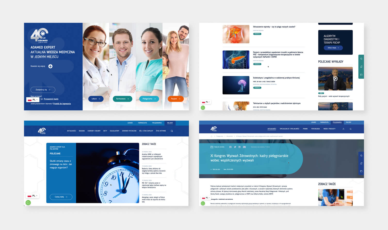 Mockup of several views of the Adamed Expert portal